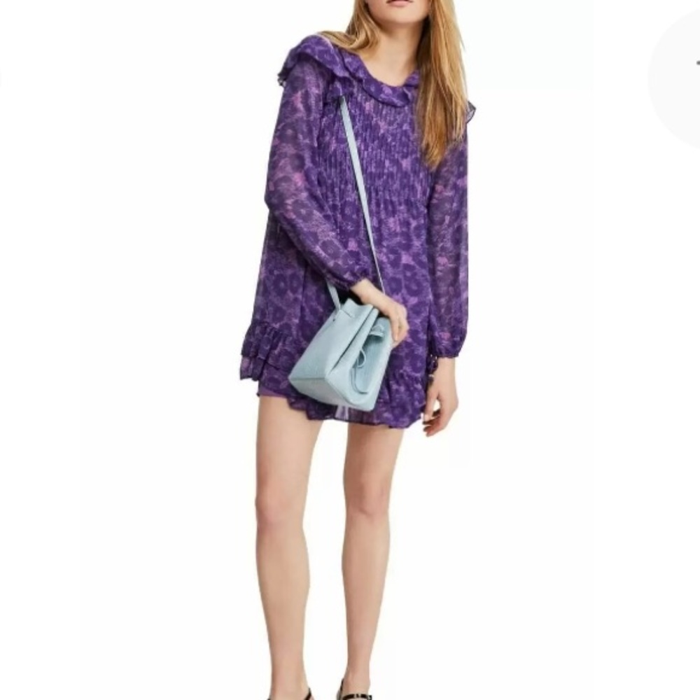 NEW Free People These Dreams Long Sleeve Festival Mini Dress, Size Small, Purple